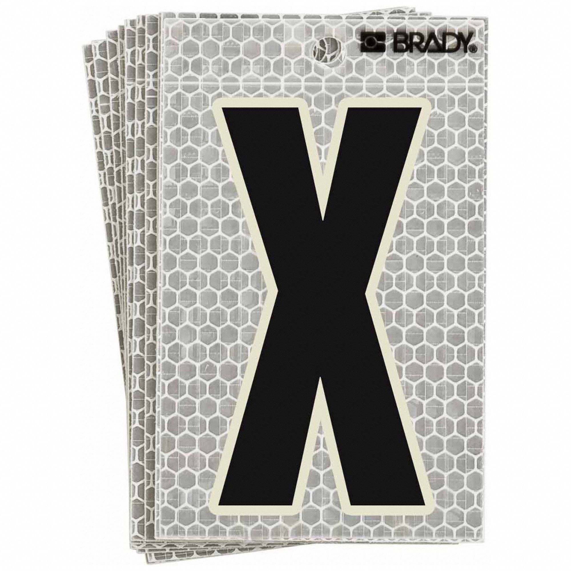 Letter Label: 3 in Character Ht, Indoor/Outdoor, High Intensity Prismatic Retroreflective, X, 10 PK