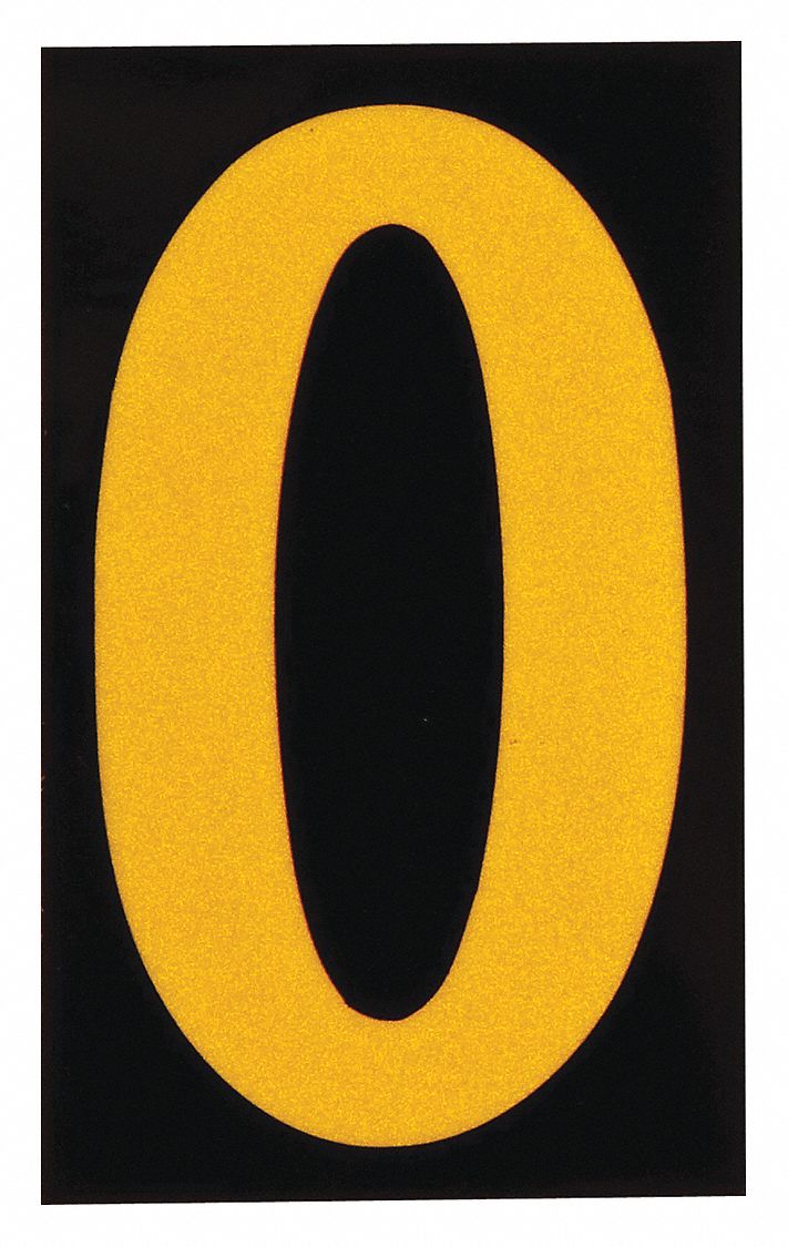 Letter Label: 1 in Character Ht, Indoor/Outdoor, Engineer-Grade Retroreflective, Yellow, O, 25 PK