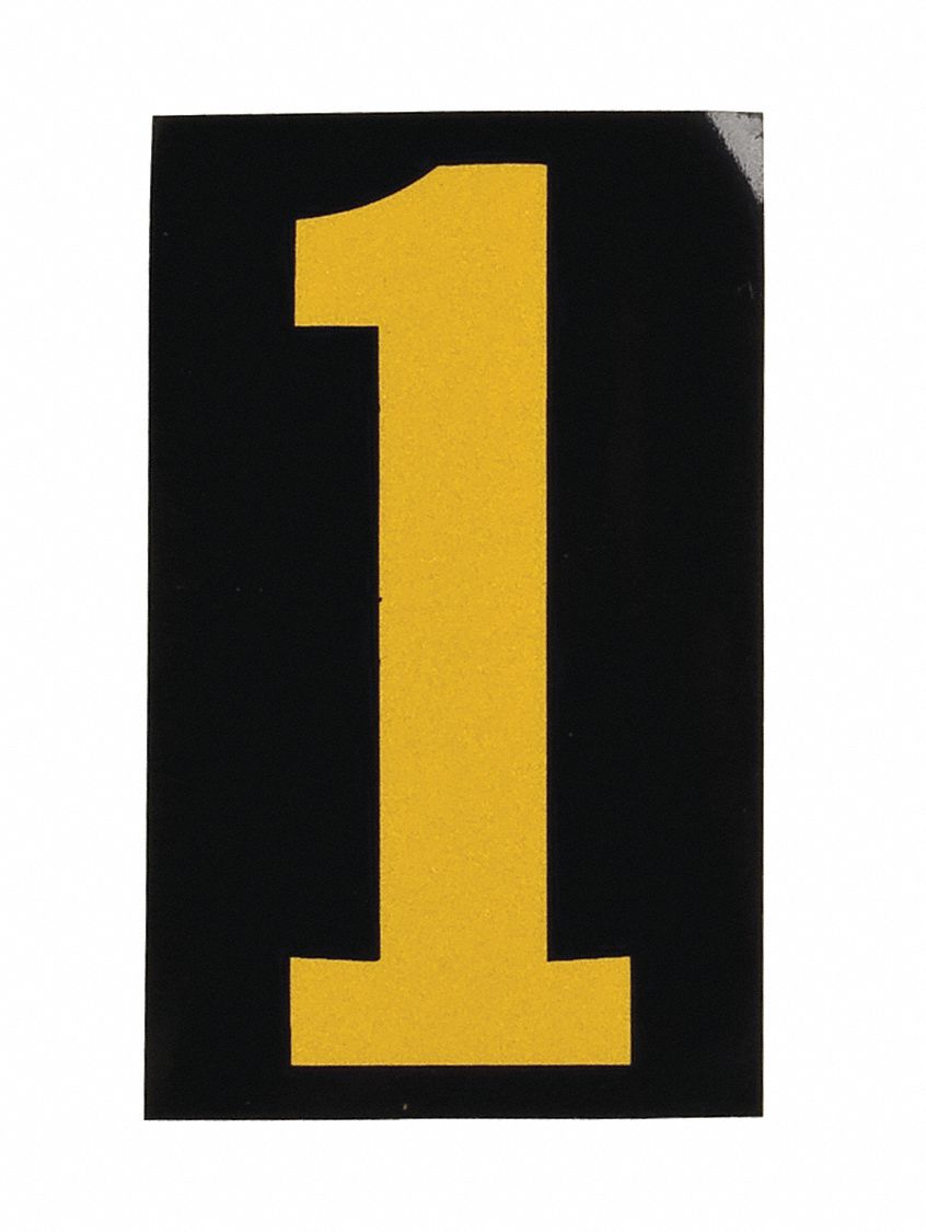 Number Label: 2 1/2 in Character Ht, Indoor/Outdoor, Engineer-Grade Retroreflective, Yellow, 25 PK