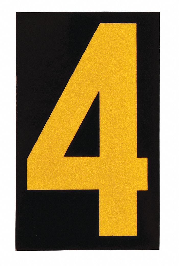 Number Label: 2 1/2 in Character Ht, Indoor/Outdoor, Engineer-Grade Retroreflective, Yellow, 25 PK