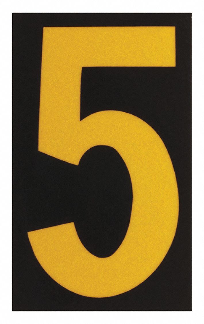 Number Label: 2 1/2 in Character Ht, Indoor/Outdoor, Engineer-Grade Retroreflective, Yellow, 25 PK