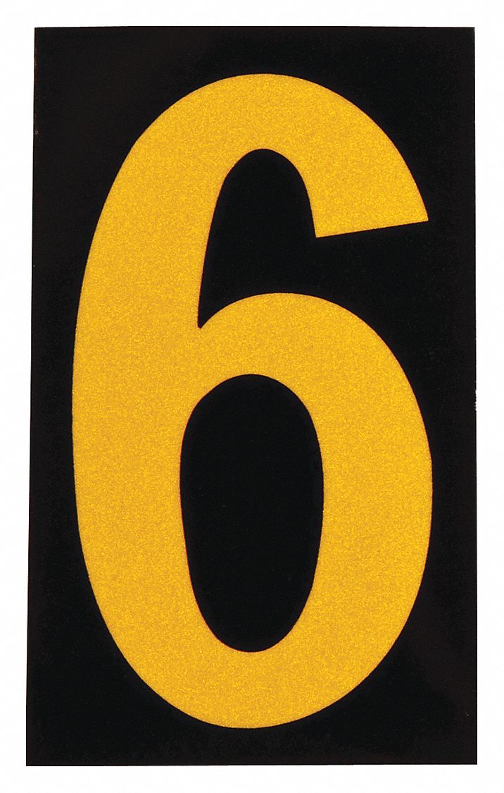 Number Label: 2 1/2 in Character Ht, Indoor/Outdoor, Engineer-Grade Retroreflective, Yellow, 25 PK