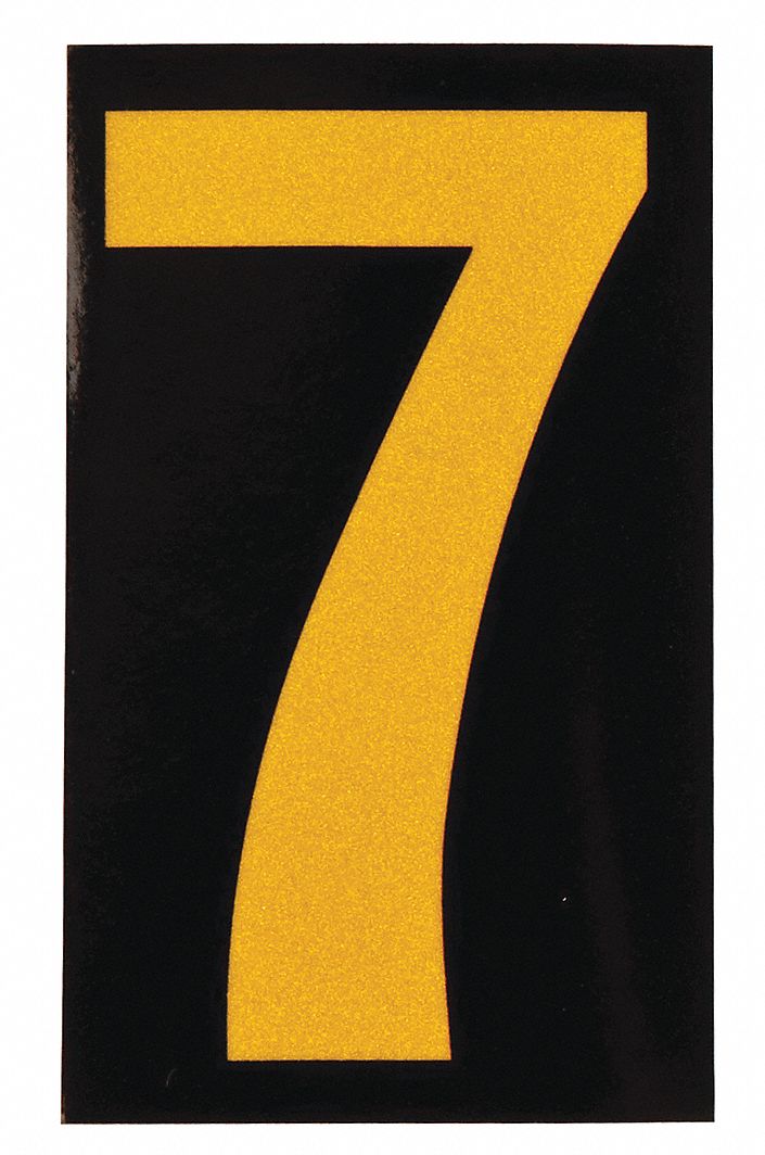 Number Label: 2 1/2 in Character Ht, Indoor/Outdoor, Engineer-Grade Retroreflective, Yellow, 25 PK