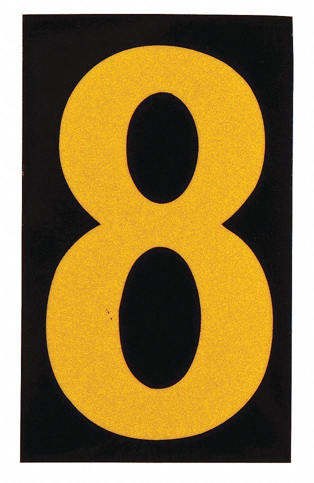 Number Label: 2 1/2 in Character Ht, Indoor/Outdoor, Engineer-Grade Retroreflective, Yellow, 25 PK