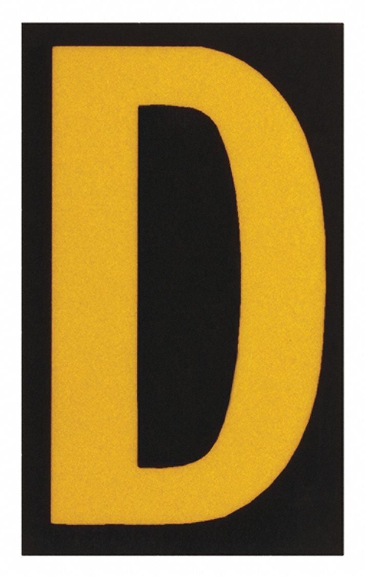 Letter Label: 2 1/2 in Character Ht, Indoor/Outdoor, Engineer-Grade Retroreflective, Yellow, 25 PK