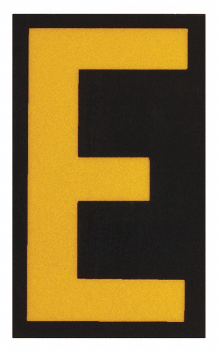 Letter Label: 2 1/2 in Character Ht, Indoor/Outdoor, Engineer-Grade Retroreflective, Yellow, 25 PK
