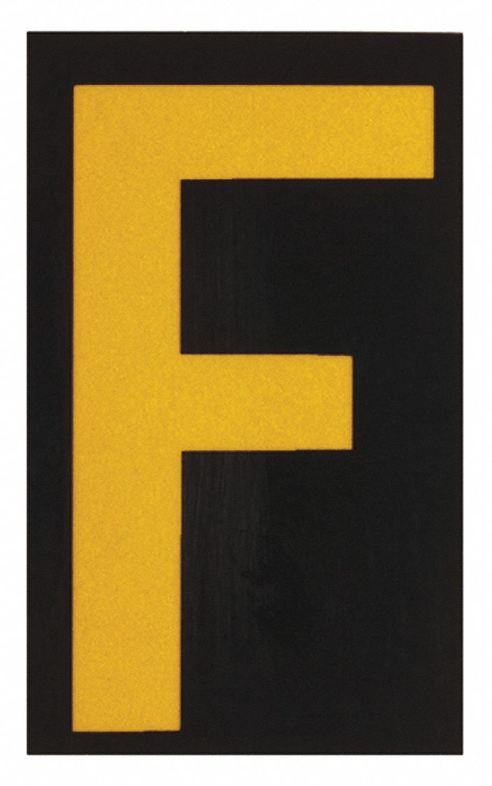 Letter Label: 2 1/2 in Character Ht, Indoor/Outdoor, Engineer-Grade Retroreflective, Yellow, 25 PK