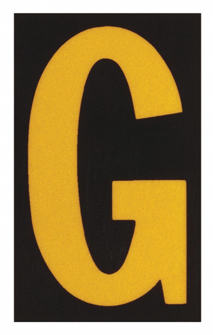 Letter Label: 2 1/2 in Character Ht, Indoor/Outdoor, Engineer-Grade Retroreflective, Yellow, 25 PK