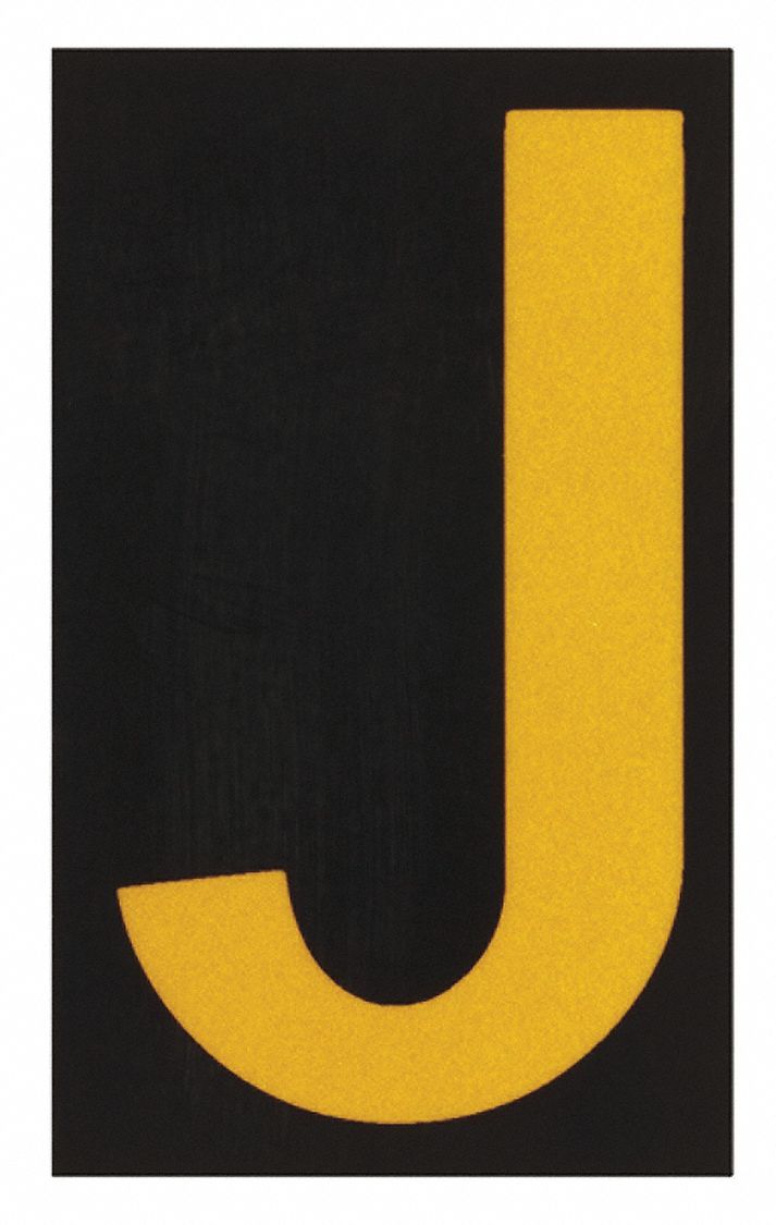 Letter Label: 2 1/2 in Character Ht, Indoor/Outdoor, Engineer-Grade Retroreflective, Yellow, 25 PK