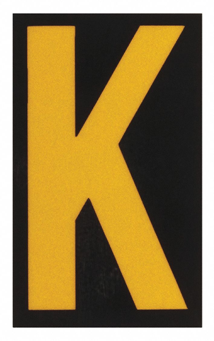 Letter Label: 2 1/2 in Character Ht, Indoor/Outdoor, Engineer-Grade Retroreflective, Yellow, 25 PK