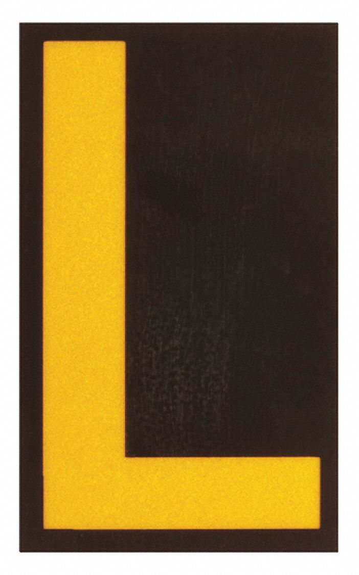 Letter Label: 2 1/2 in Character Ht, Indoor/Outdoor, Engineer-Grade Retroreflective, Yellow, 25 PK