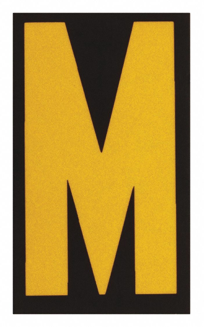 Letter Label: 2 1/2 in Character Ht, Indoor/Outdoor, Engineer-Grade Retroreflective, Yellow, 25 PK