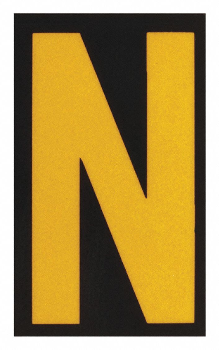 Letter Label: 2 1/2 in Character Ht, Indoor/Outdoor, Engineer-Grade Retroreflective, Yellow, 25 PK