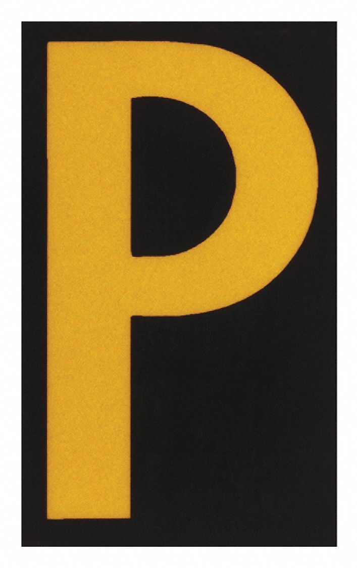 Letter Label: 2 1/2 in Character Ht, Indoor/Outdoor, Engineer-Grade Retroreflective, Yellow, 25 PK