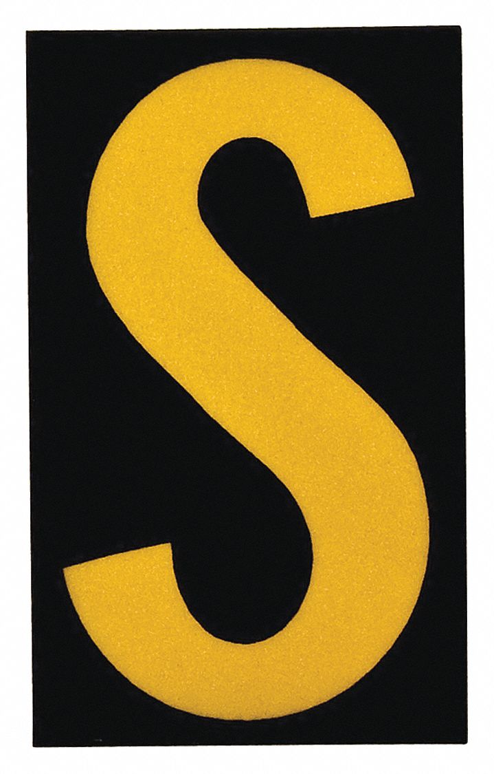 Letter Label: 2 1/2 in Character Ht, Indoor/Outdoor, Engineer-Grade Retroreflective, Yellow, 25 PK