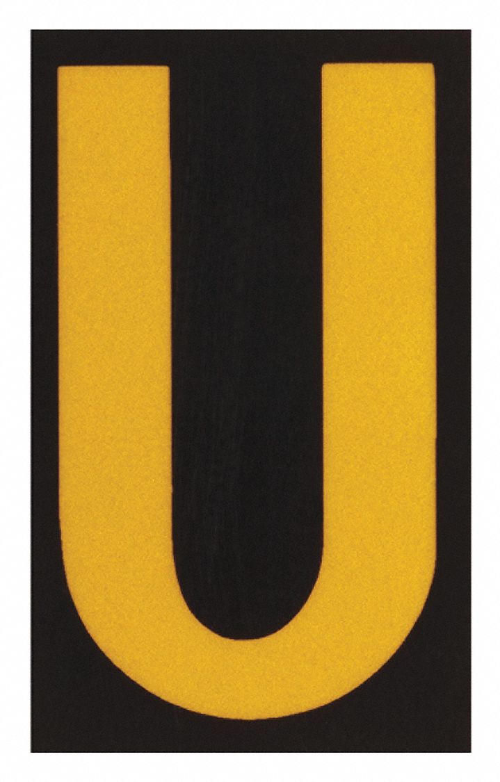 Letter Label: 2 1/2 in Character Ht, Indoor/Outdoor, Engineer-Grade Retroreflective, Yellow, 25 PK