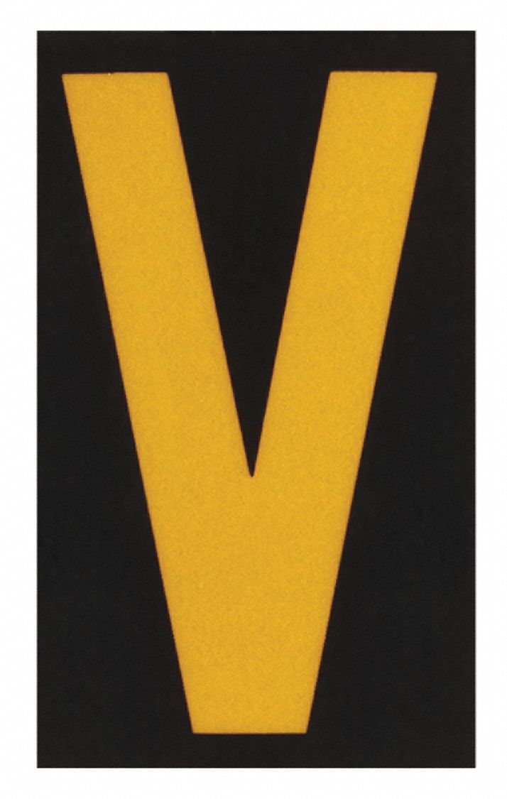 Letter Label: 2 1/2 in Character Ht, Indoor/Outdoor, Engineer-Grade Retroreflective, Yellow, 25 PK