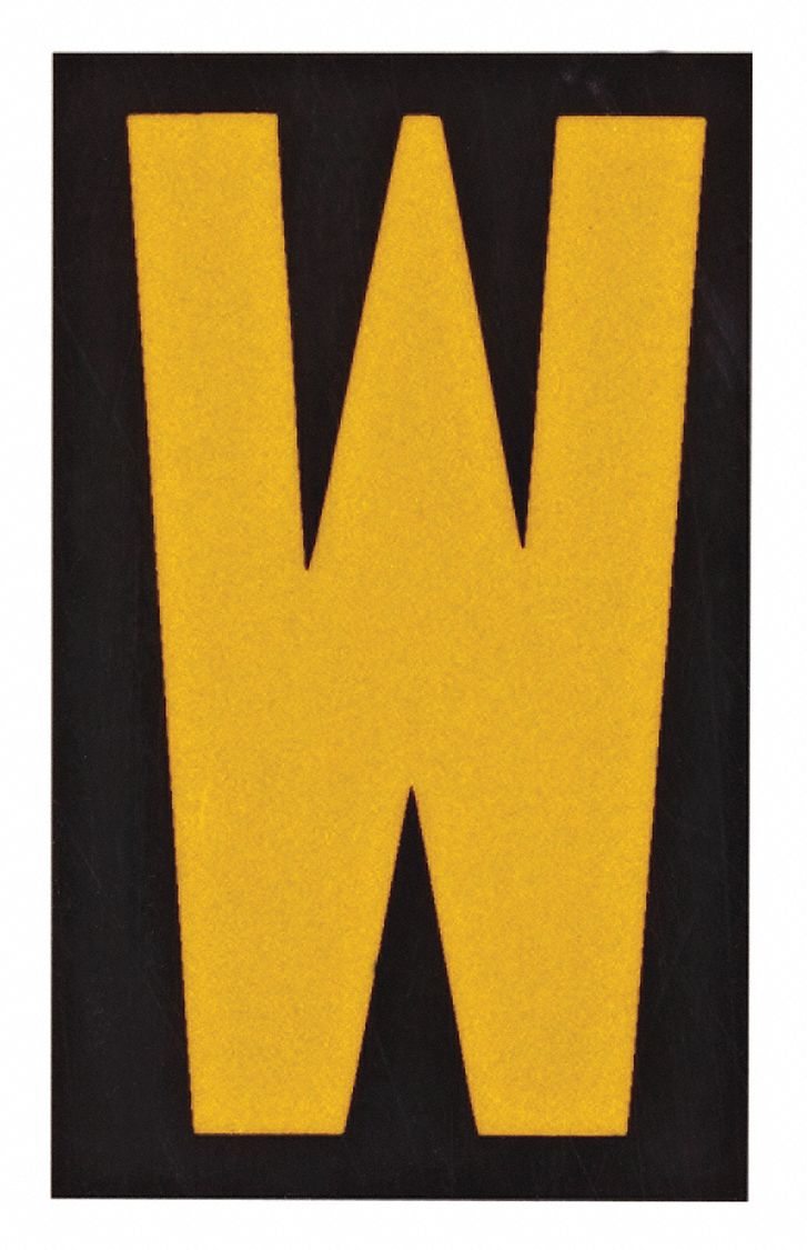 Letter Label: 2 1/2 in Character Ht, Indoor/Outdoor, Engineer-Grade Retroreflective, Yellow, 25 PK