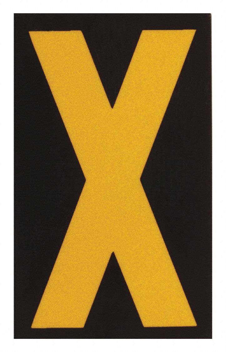 Letter Label: 2 1/2 in Character Ht, Indoor/Outdoor, Engineer-Grade Retroreflective, Yellow, 25 PK