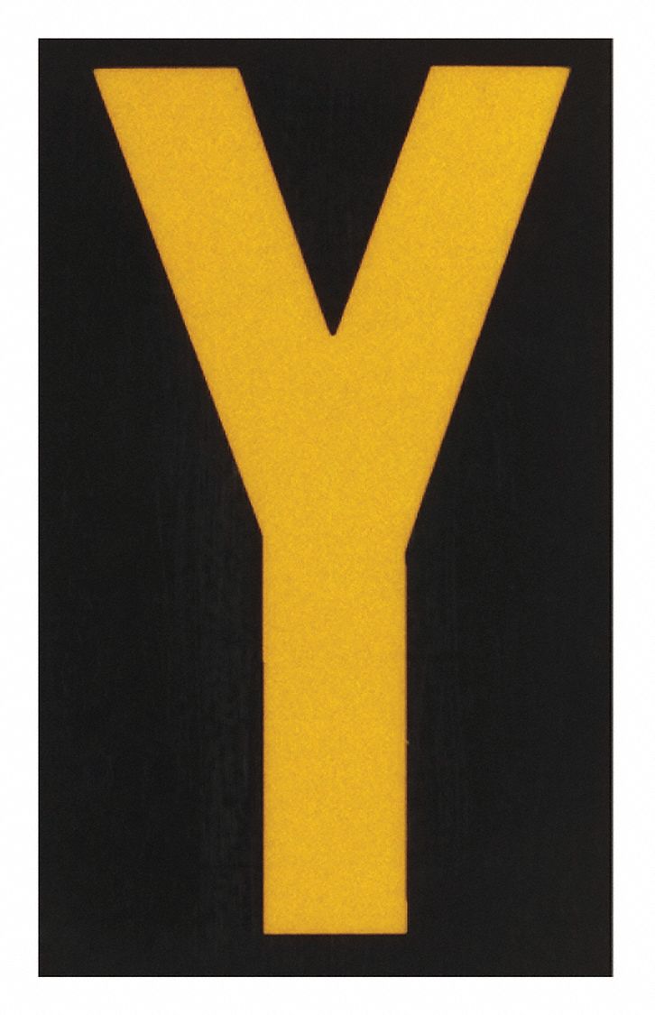 Letter Label: 2 1/2 in Character Ht, Indoor/Outdoor, Engineer-Grade Retroreflective, Yellow, 25 PK