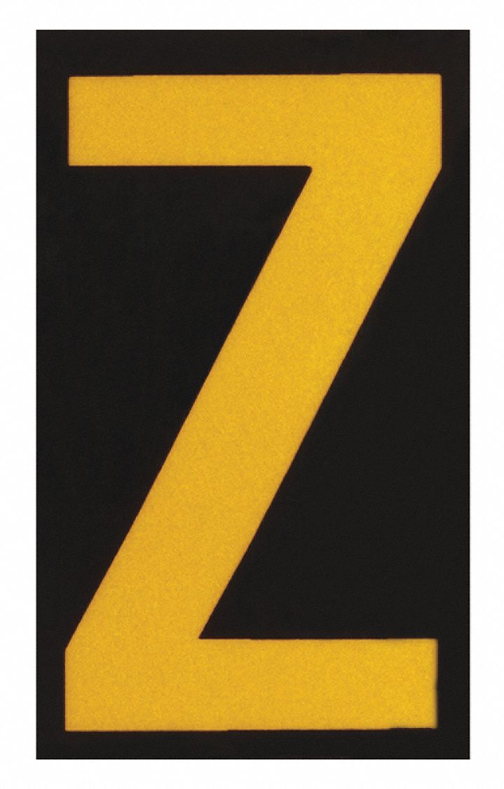Letter Label: 2 1/2 in Character Ht, Indoor/Outdoor, Engineer-Grade Retroreflective, Yellow, 25 PK