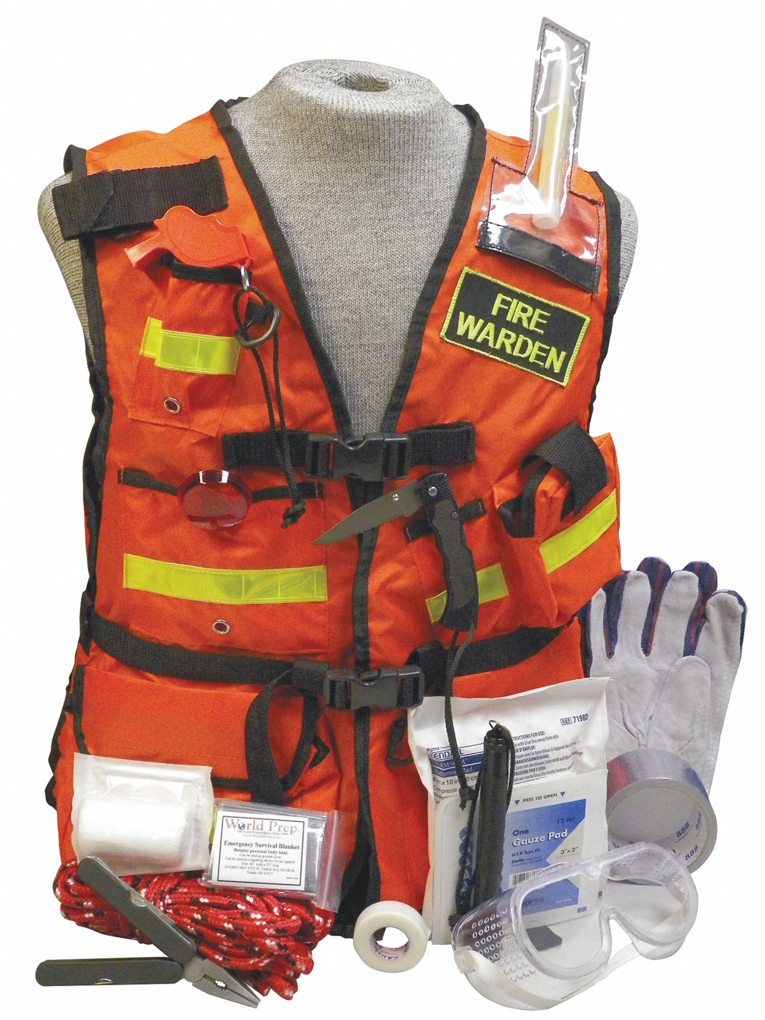 WORLD PREP, Orange, Nylon, Fire Warden Vest 14U324WP056 Grainger