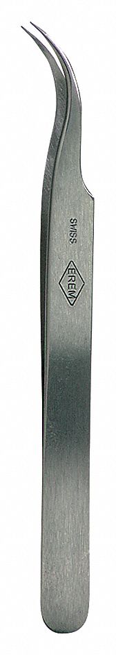 TWEEZERS, STAINLESS STEEL, POINT, CURVED TIP, 0.41 MM TIP THICK