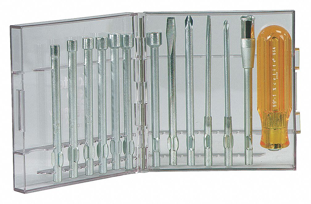 SCREWDRIVER SET, STEEL, ACETATE HANDLE, 7 PIECES, SAE, ZINC-PLATED FINISH, 7½ IN TO 8 IN L