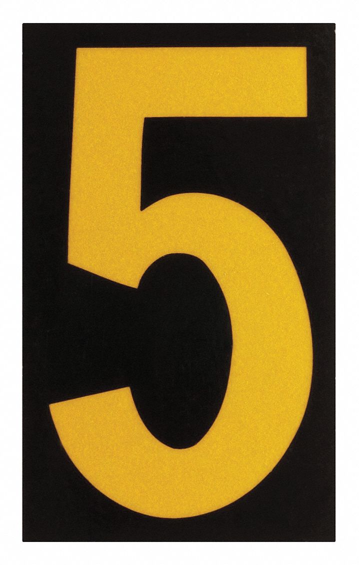 Number Label: 1 1/2 in Character Ht, Indoor/Outdoor, Engineer-Grade Retroreflective, Yellow, 25 PK