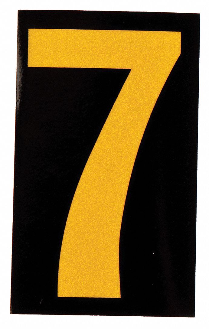 Number Label: 1 1/2 in Character Ht, Indoor/Outdoor, Engineer-Grade Retroreflective, Yellow, 25 PK