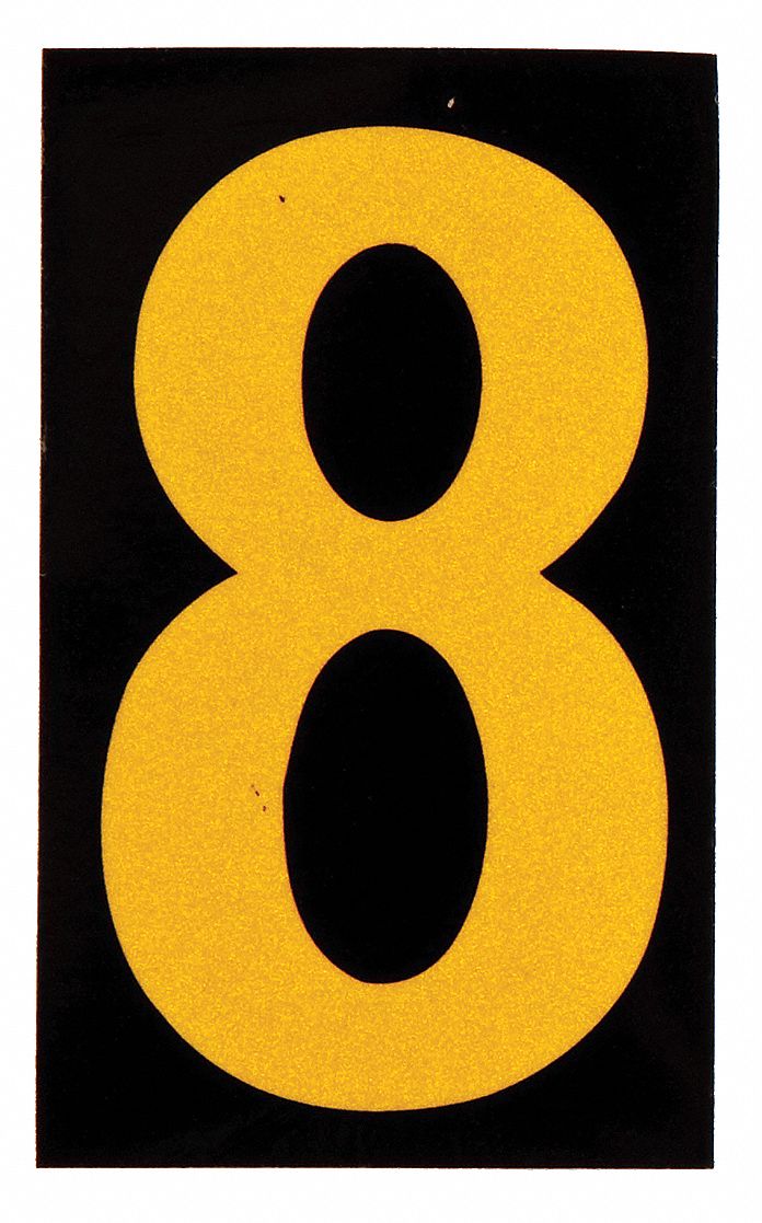 Number Label: 1 1/2 in Character Ht, Indoor/Outdoor, Engineer-Grade Retroreflective, Yellow, 25 PK