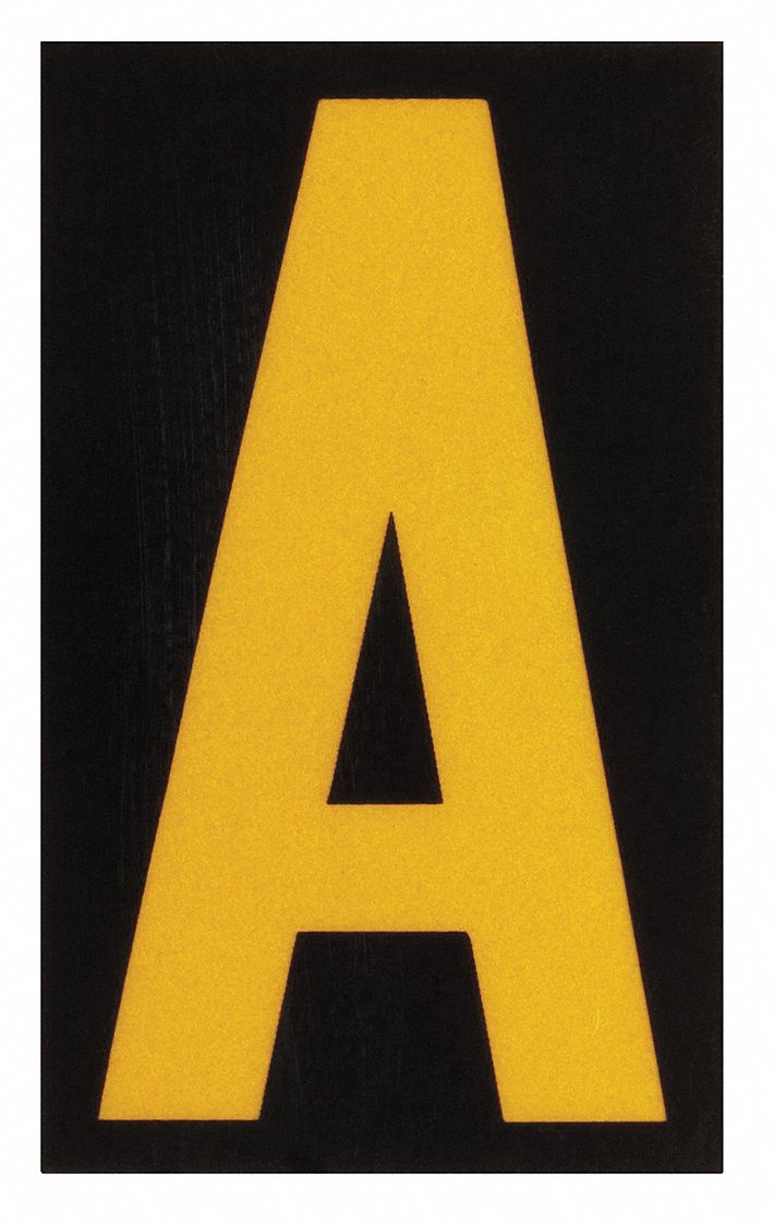 Letter Label: 1 1/2 in Character Ht, Indoor/Outdoor, Engineer-Grade Retroreflective, Yellow, 25 PK