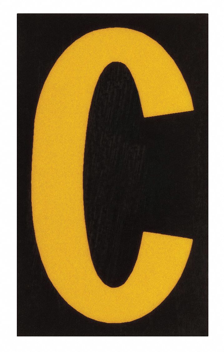 Letter Label: 1 1/2 in Character Ht, Indoor/Outdoor, Engineer-Grade Retroreflective, Yellow, 25 PK