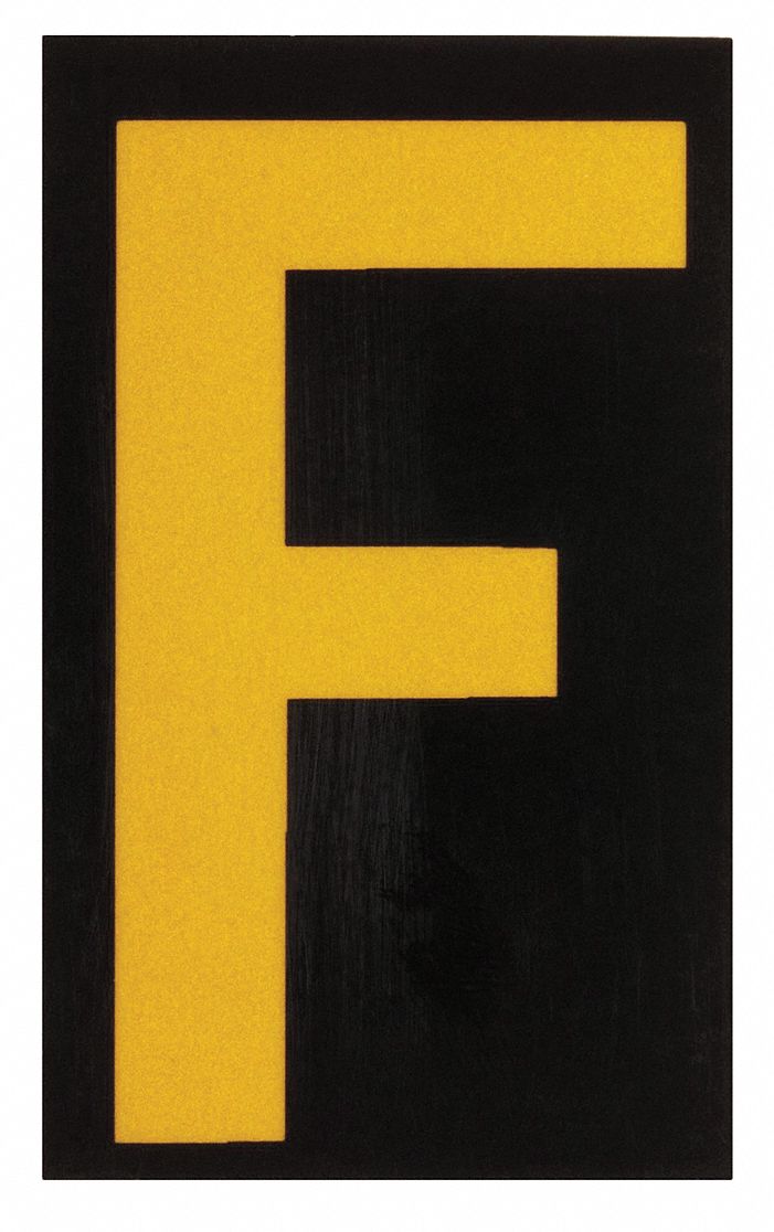 Letter Label: 1 1/2 in Character Ht, Indoor/Outdoor, Engineer-Grade Retroreflective, Yellow, 25 PK