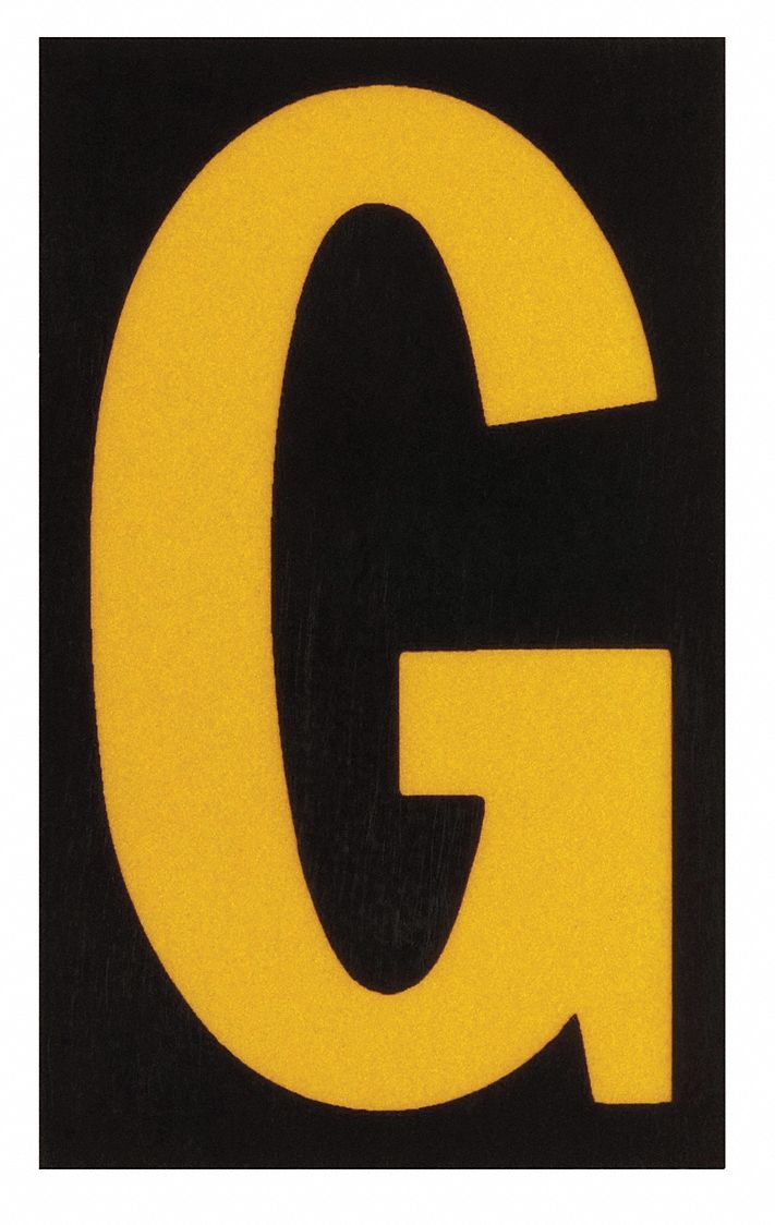 Letter Label: 1 1/2 in Character Ht, Indoor/Outdoor, Engineer-Grade Retroreflective, Yellow, 25 PK