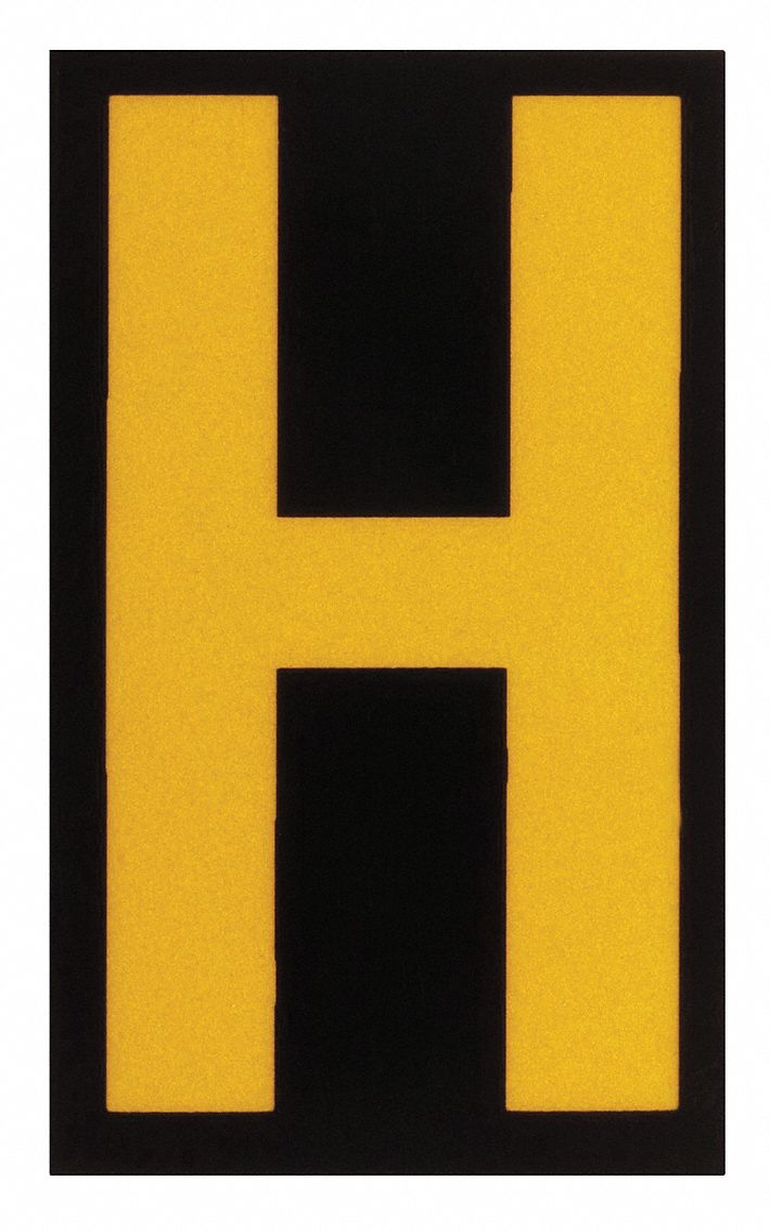 Letter Label: 1 1/2 in Character Ht, Indoor/Outdoor, Engineer-Grade Retroreflective, Yellow, 25 PK
