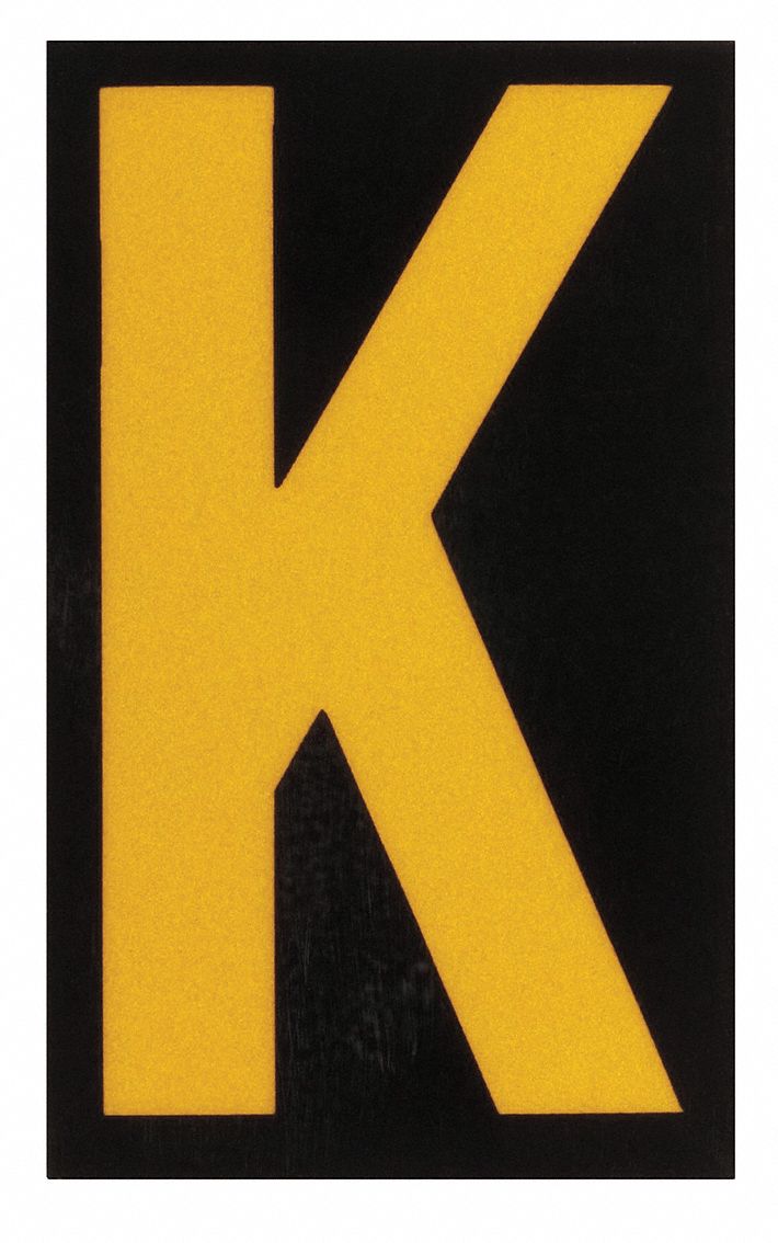 Letter Label: 1 1/2 in Character Ht, Indoor/Outdoor, Engineer-Grade Retroreflective, Yellow, 25 PK