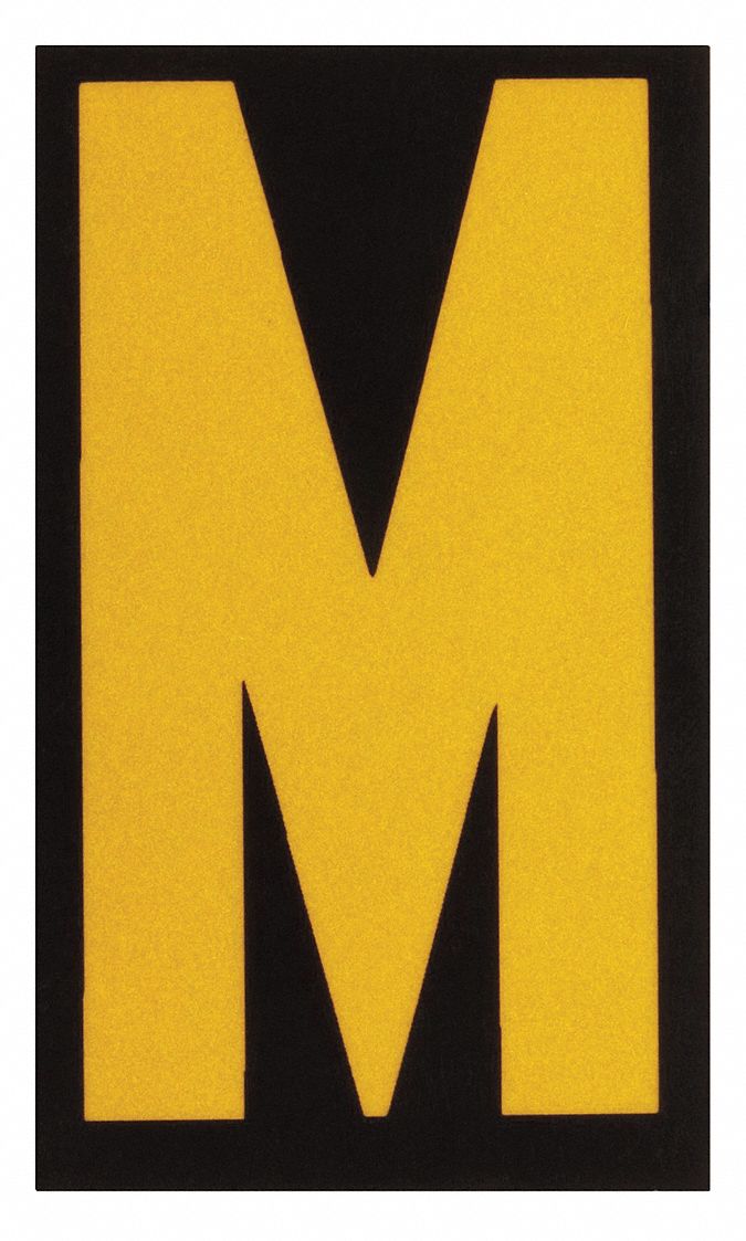 Letter Label: 1 1/2 in Character Ht, Indoor/Outdoor, Engineer-Grade Retroreflective, Yellow, 25 PK