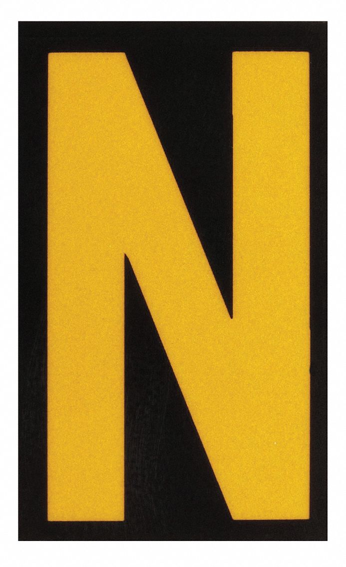 Letter Label: 1 1/2 in Character Ht, Indoor/Outdoor, Engineer-Grade Retroreflective, Yellow, 25 PK