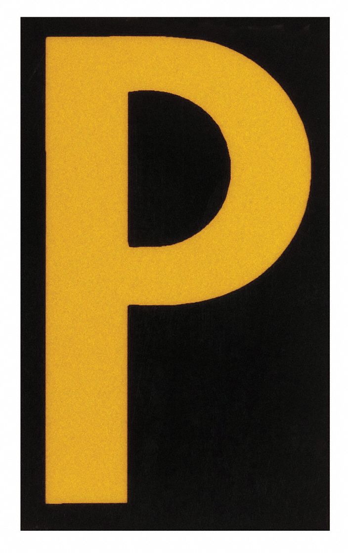 Letter Label: 1 1/2 in Character Ht, Indoor/Outdoor, Engineer-Grade Retroreflective, Yellow, 25 PK