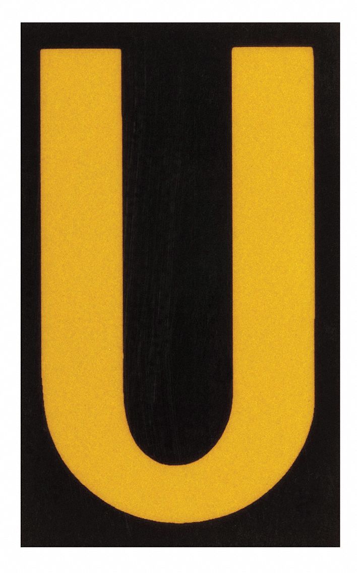 Letter Label: 1 1/2 in Character Ht, Indoor/Outdoor, Engineer-Grade Retroreflective, Yellow, 25 PK