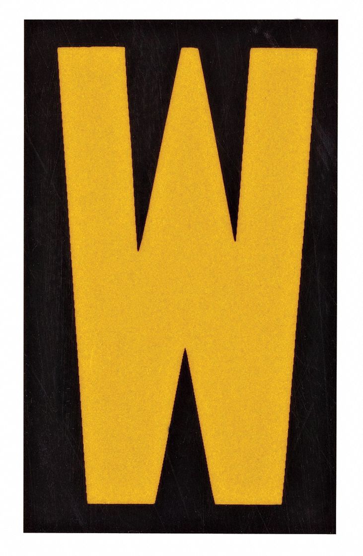 Letter Label: 1 1/2 in Character Ht, Indoor/Outdoor, Engineer-Grade Retroreflective, Yellow, 25 PK
