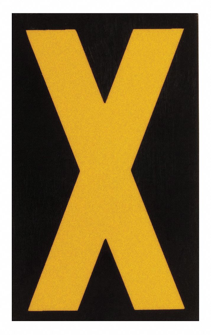 Letter Label: 1 1/2 in Character Ht, Indoor/Outdoor, Engineer-Grade Retroreflective, Yellow, 25 PK