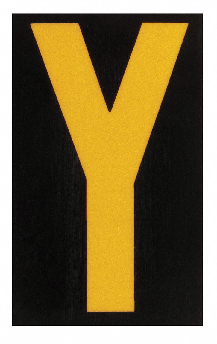 Letter Label: 1 1/2 in Character Ht, Indoor/Outdoor, Engineer-Grade Retroreflective, Yellow, 25 PK