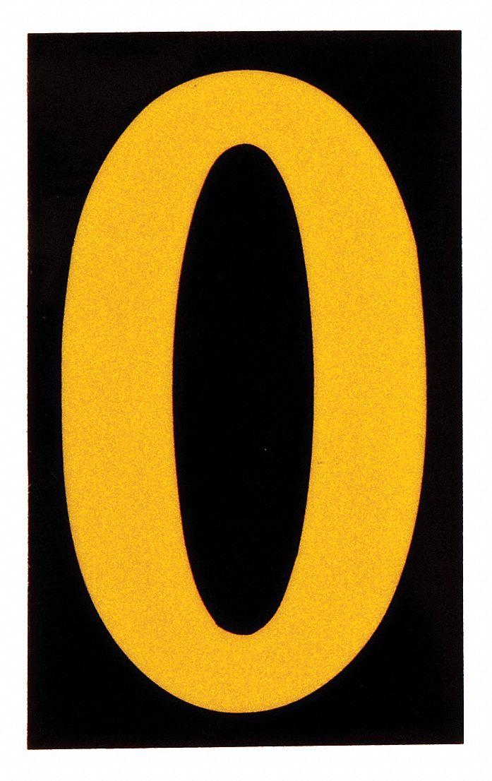 Number Label: 1 1/2 in Character Ht, Indoor/Outdoor, Engineer-Grade Retroreflective, Yellow, 25 PK