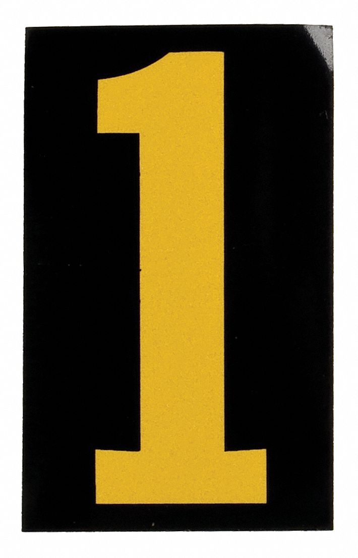 Number Label: 1 1/2 in Character Ht, Indoor/Outdoor, Engineer-Grade Retroreflective, Yellow, 25 PK