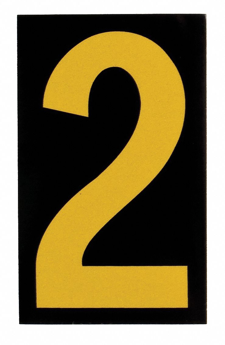 Number Label: 1 1/2 in Character Ht, Indoor/Outdoor, Engineer-Grade Retroreflective, Yellow, 25 PK