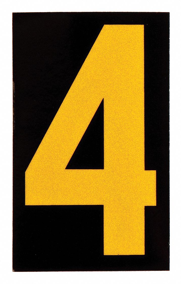 Number Label: 1 1/2 in Character Ht, Indoor/Outdoor, Engineer-Grade Retroreflective, Yellow, 25 PK