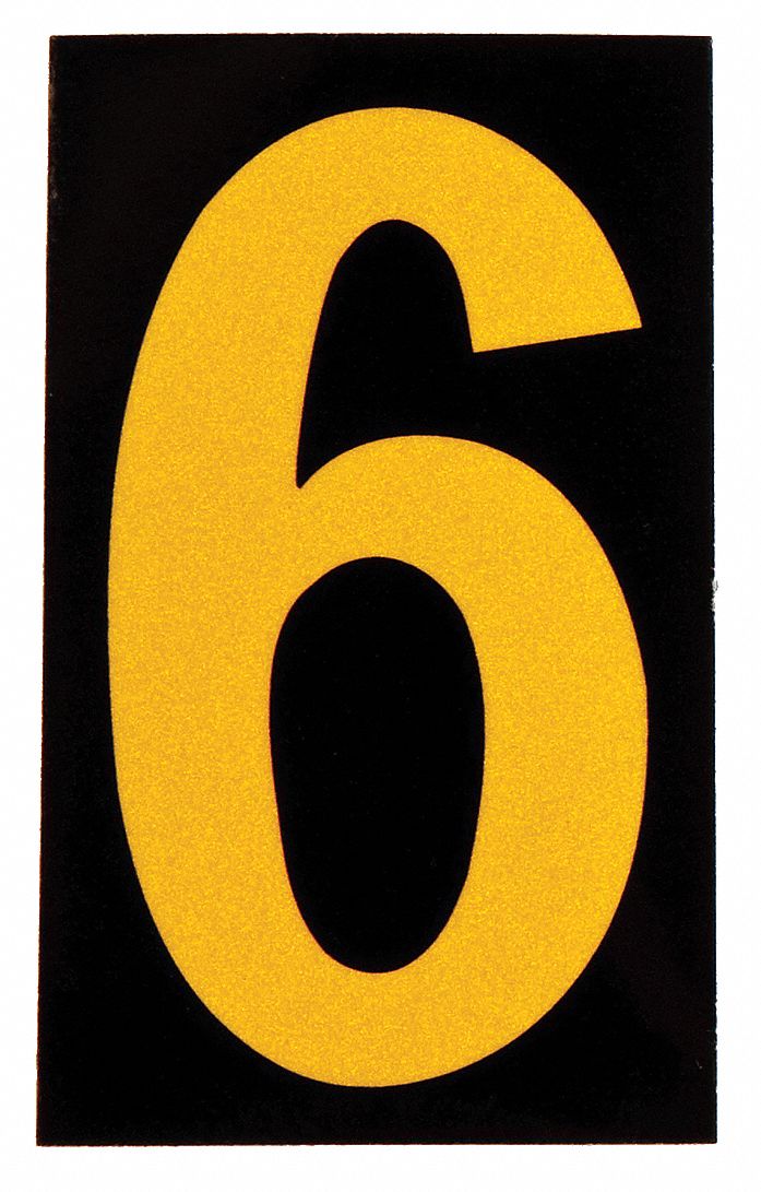 Number Label: 1 1/2 in Character Ht, Indoor/Outdoor, Engineer-Grade Retroreflective, Yellow, 25 PK