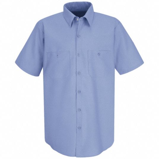 RED KAP Blue Short Sleeve Work Shirt, L, 65% Polyester/35% Cotton, Fits ...